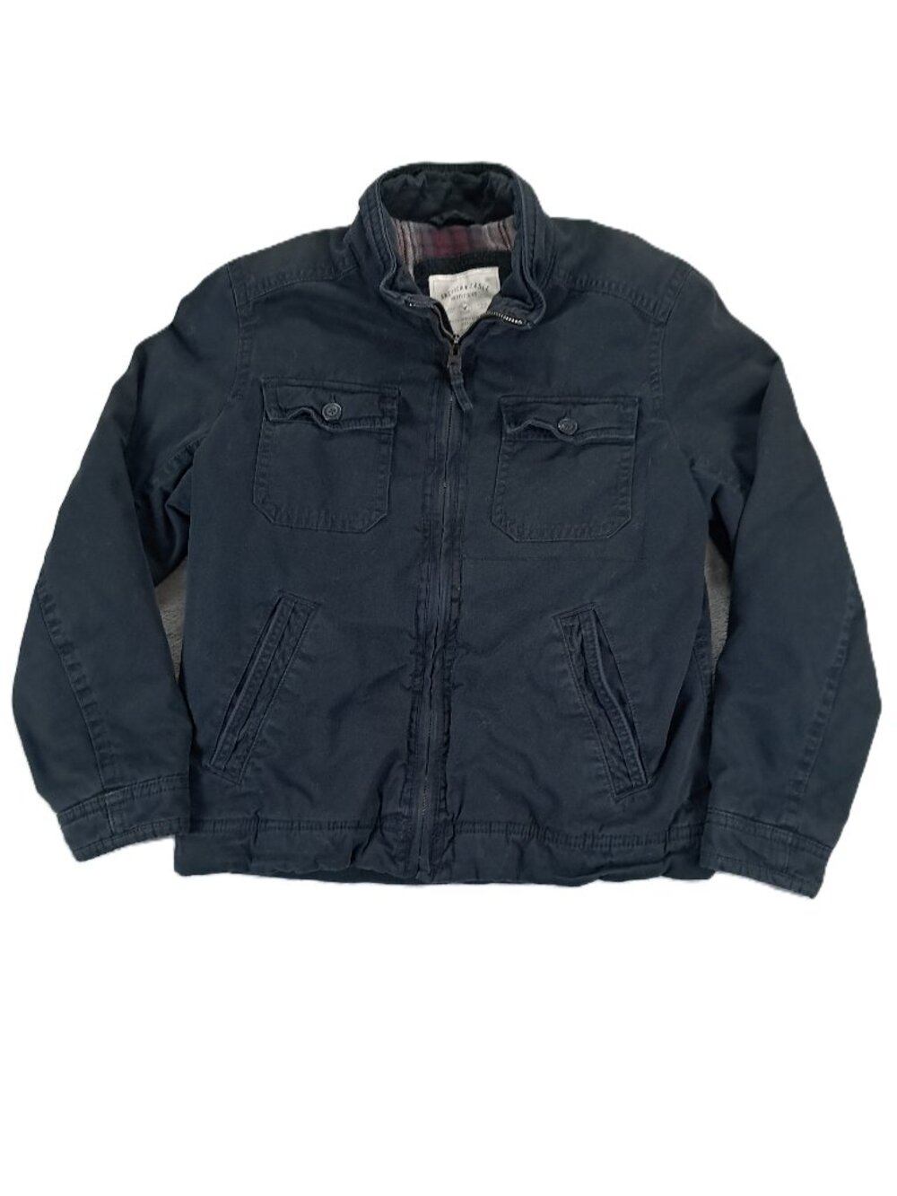 American Eagle Outfitters Bomber Jacket Men Large Black Flannel Lined Insulated